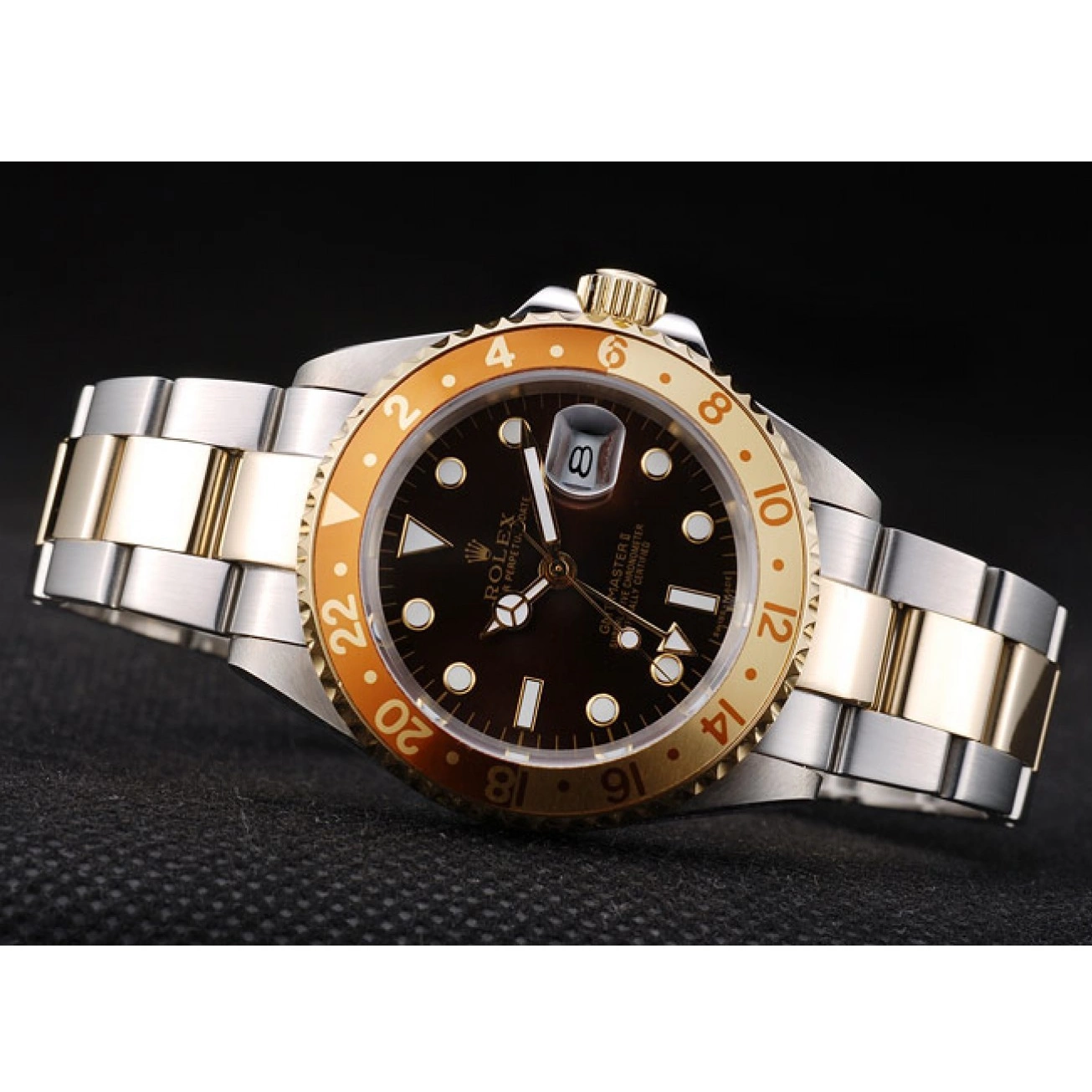 Best AAA Replica Sites Ceramic Rolex II Brown Colored Dial Master GMT Bezel Watch Gold 0818